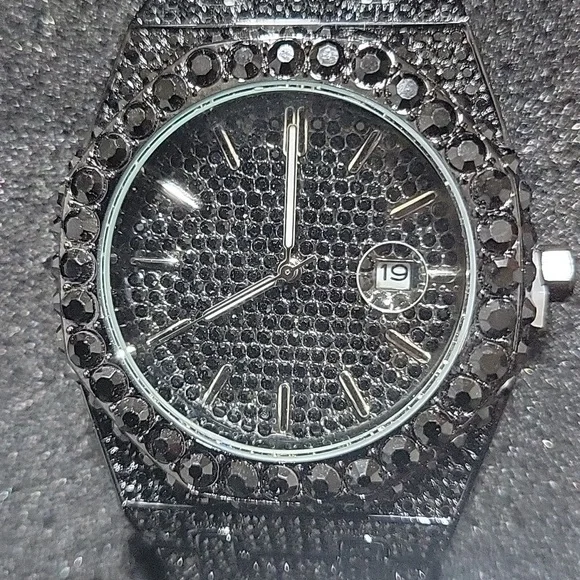 Mens Luxury Full Iced Out Black CZ Hip Hop Blinged-out Watch
